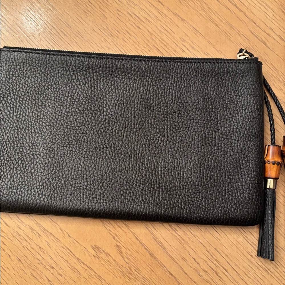 Gucci black  pebbled leather large clutch new - Picture 2 of 9